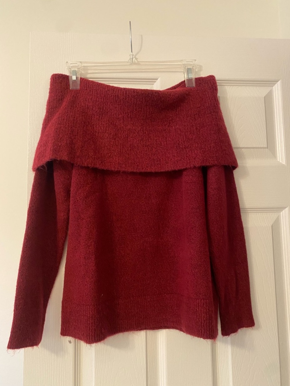 LOFT Off-the-Shoulder Sweater in Wine Red